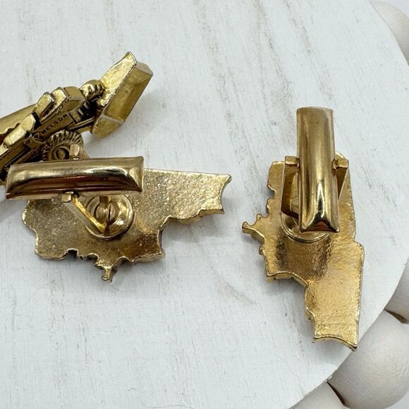 Vtg Construction Vehicle Cufflinks Tie Clip Gold Nelson Bulldozer Front Loader - Picture 9 of 11